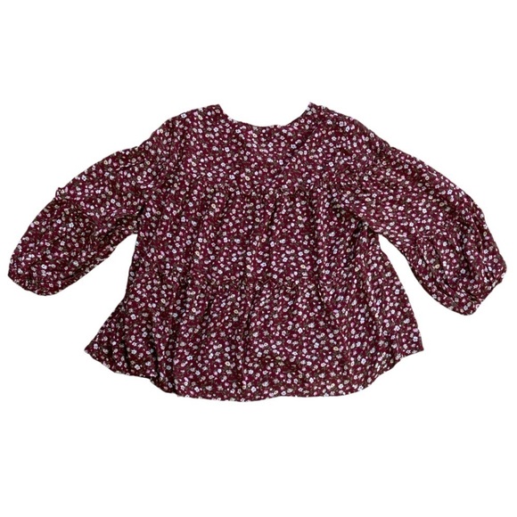 Red Floral Flowy Teared Peasant Top Women’s M Western Workwear Autumn Fall Bow - Picture 5 of 10